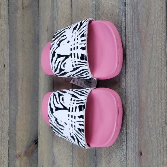 adidas Women's Adilette Comfort Slide Sandals Rose Tone Black/White Zebra Print - Picture 3 of 8